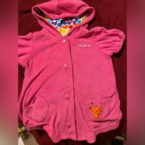 🌻 CARTERS FOR HER Pink Terry Coat for Baby Girl puffed sleeves hoodie 12M
